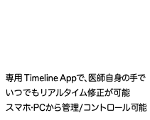  専用TimelineAppで、医師自身の手で いつでもリアルタイム修正が可能 スマホ•PCから管理/コントロール可能 